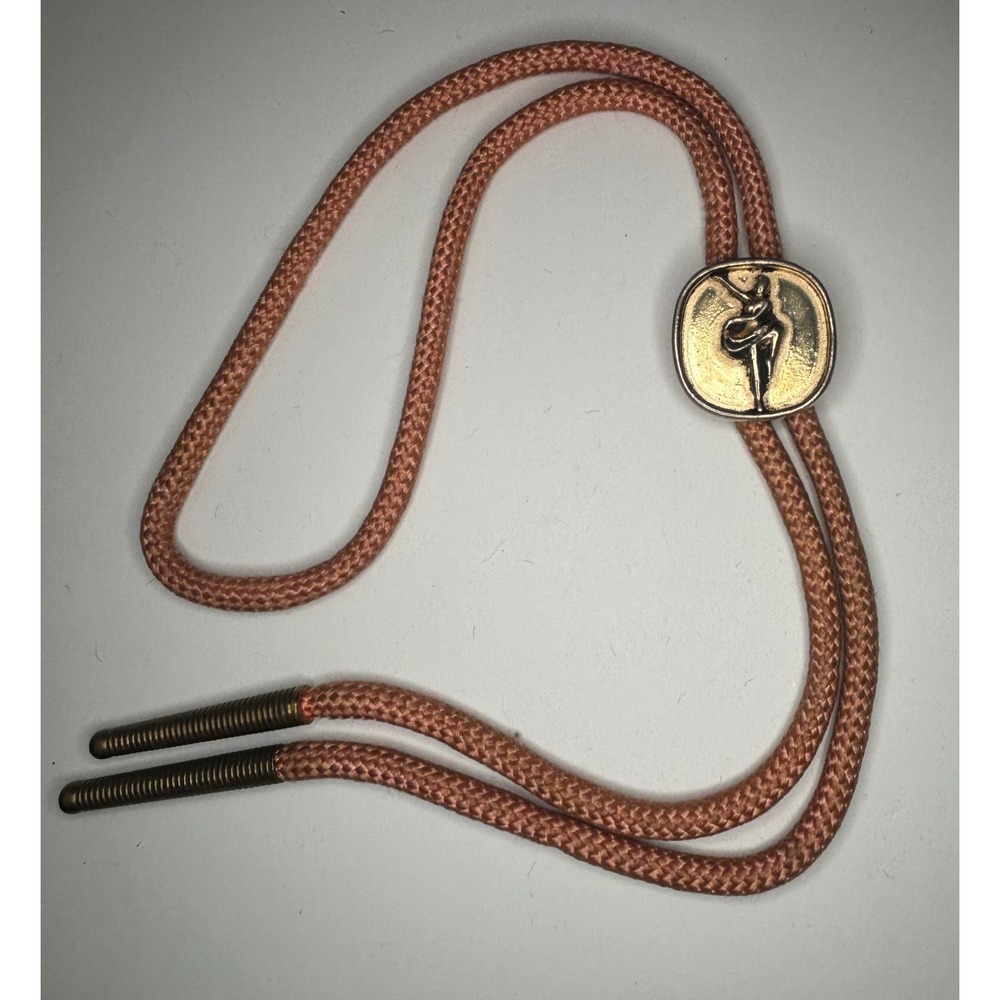 Vintage Bolo Tie Ballerina Mid Century Dancer Salmon Braided Cord 34"